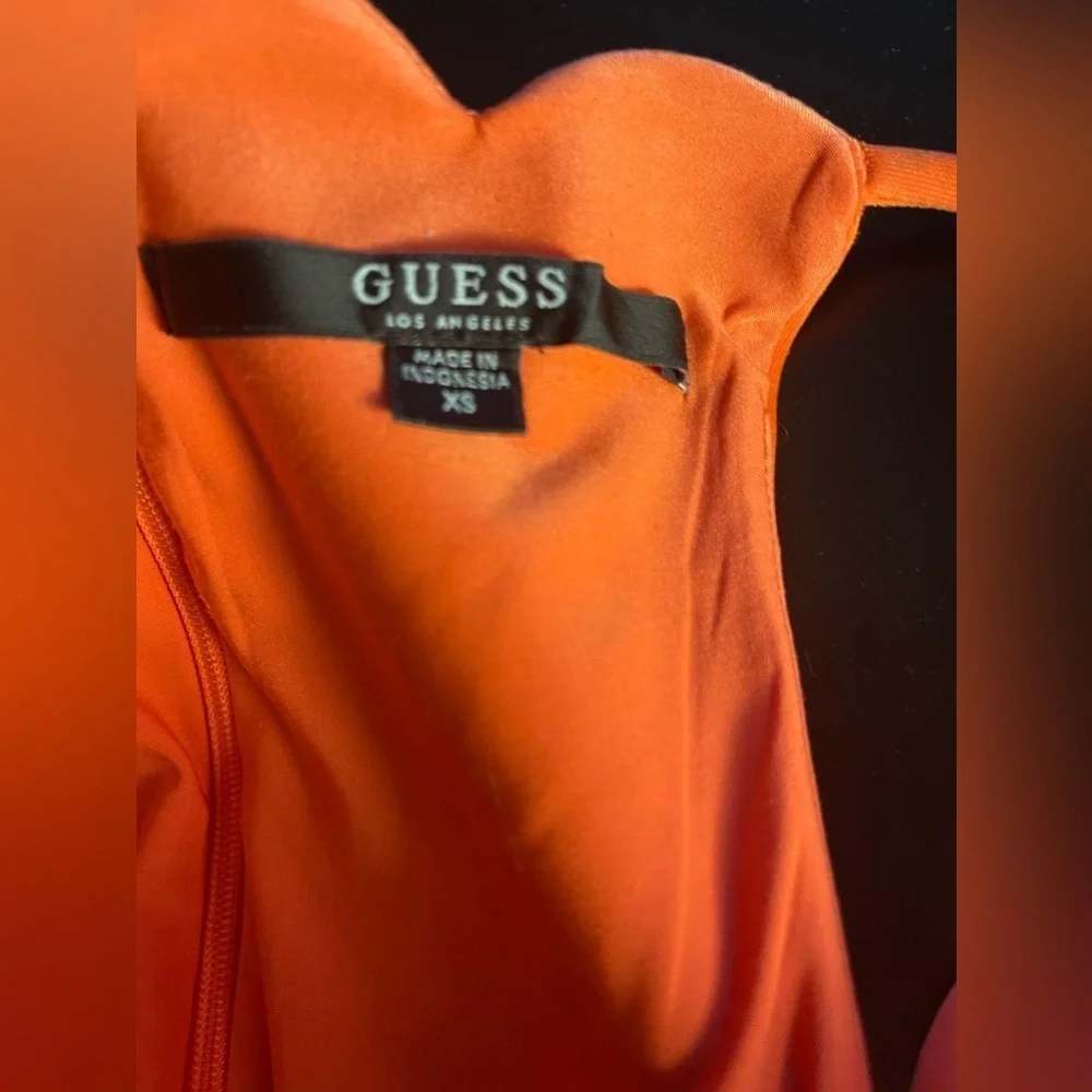Guess Orange Bodycon Dress With Scalloped Neckline Size XS